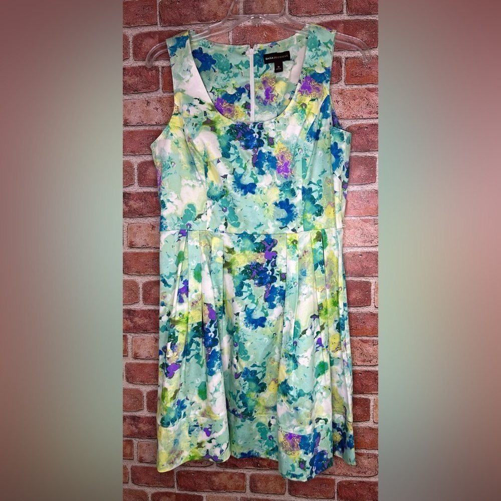 Sleeveless watercolor art to wear pastel midi Dress size 14 Dana Buchanan